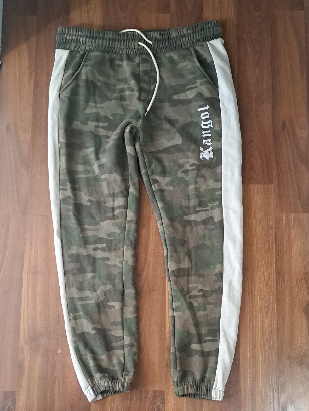 Kangol Mens Olive Camo Joggers with Light Gray Side Panels
